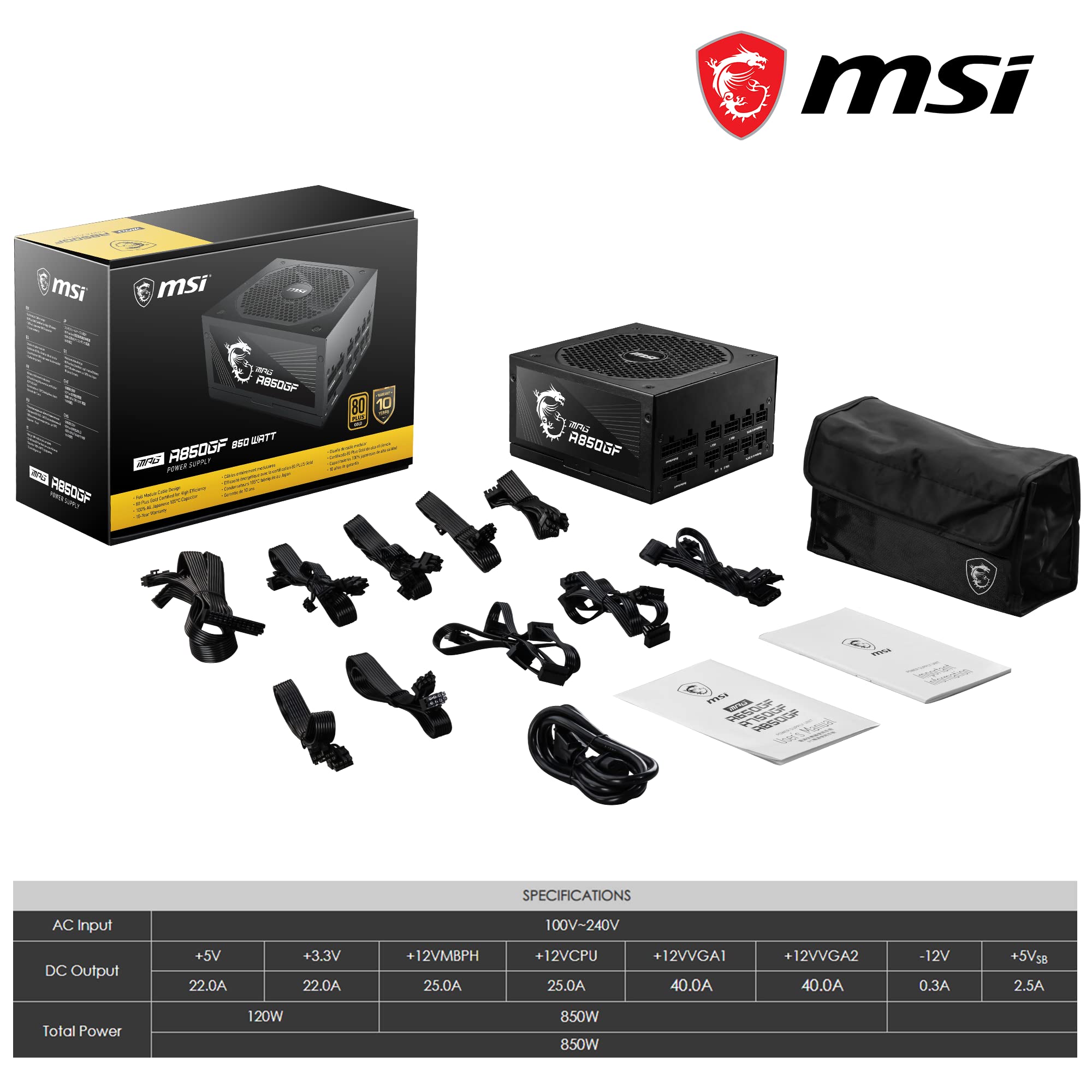 Alimentation MSI MAG A850G PCIE 5 ATX 850W