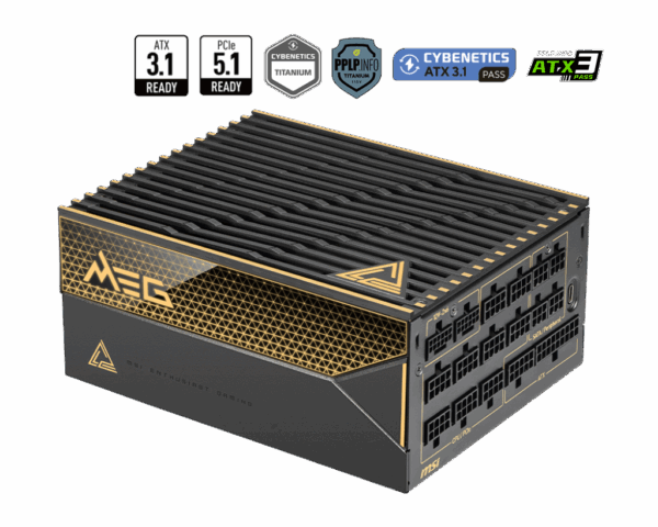 Alimentation ATX MSI MEG Ai1600T PCIE5 1600W 80+Titanium Full Modulaire (Noire)