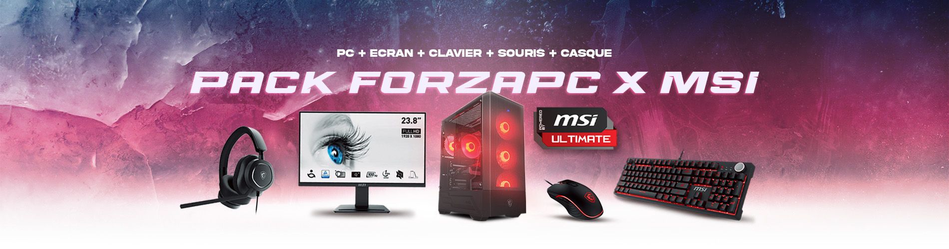 banniere forzapc msi starter pack clavier ecran souris casque gaming gamer pack promo