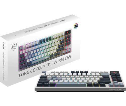 MSI FORGE GK600 TKL WIRELESS blanc bleu gaming gamer sans fils mécanique switch red