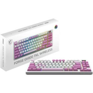 MSI FORGE GK600 TKL WIRELESS blanc rose violet gaming gamer sans fils mécanique switch red