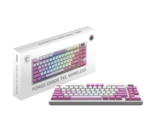 MSI FORGE GK600 TKL WIRELESS blanc rose violet gaming gamer sans fils mécanique switch red